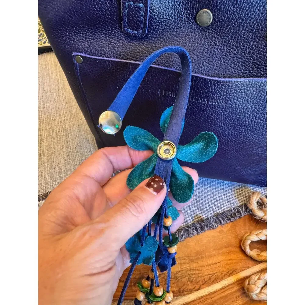Light Blue Daisy Flower Leather Bag Charm Genuine Leather Purse Charm Flowers